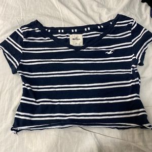 Hollister blue and white stripped cropped tee shirt. Size xs